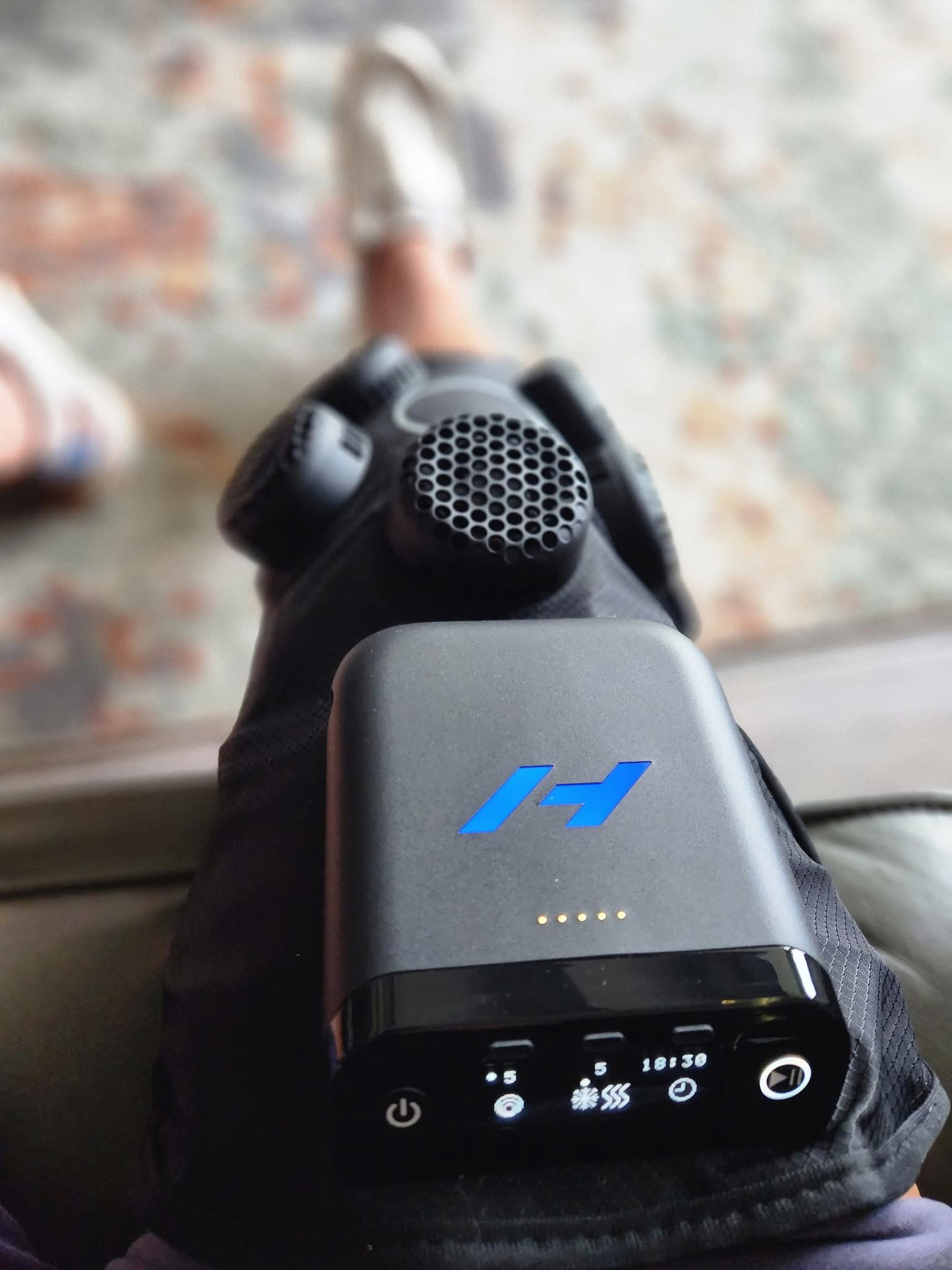 Hyperice recovery device in use